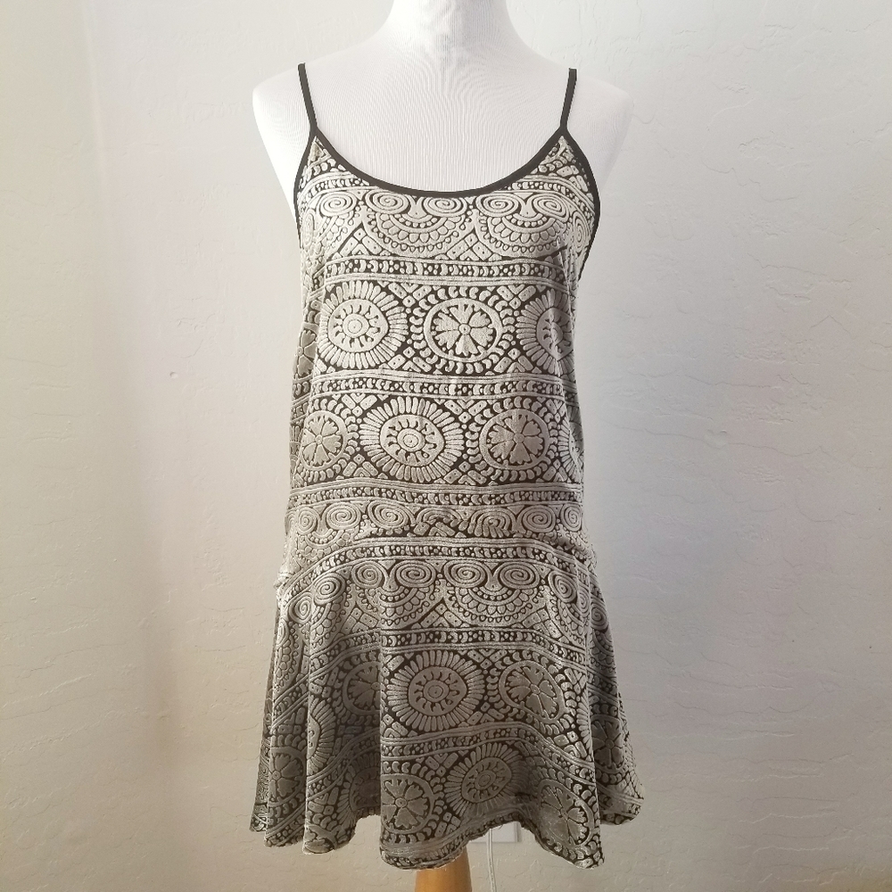 C&V Velvet spaghetti strap dress grey black xs NWT